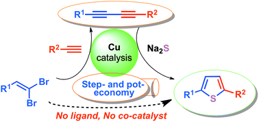 Graphical abstract: Rapid access to unsymmetrical 1,3-diynes and 2,5-disubstituted thiophenes under ligand and Pd/Ni-free Cu-catalysis