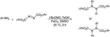 Graphical abstract: Cross-coupling reaction of aryl diazonium salts with azodicarboxylate using FeCl2