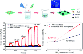 Graphical abstract: Hierarchical polyaniline microspheres loading on flexible PET films for NH3 sensing at room temperature