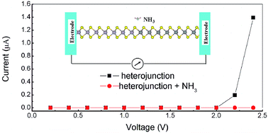 Graphical abstract: Gas adsorption on MoS2/WS2 in-plane heterojunctions and the I–V response: a first principles study