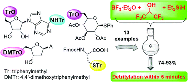Graphical abstract: A three-component reagent system for rapid and mild removal of O-, N- and S-trityl protecting groups