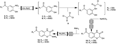 Graphical abstract: A facile hybrid ‘flow and batch’ access to substituted 3,4-dihydro-2H-benzo[b][1,4]oxazinones