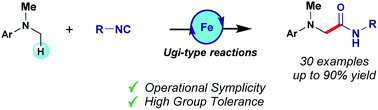 Graphical abstract: Iron-catalyzed C(sp3)–H functionalization of N,N-dimethylanilines with isocyanides