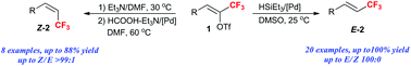 Graphical abstract: Palladium-catalyzed geometrically selective hydrogenation of (Z)-trifluoromethyl alkenyl triflate: an efficient approach to (Z) or (E)-3,3,3-trifluoropropenyl derivatives