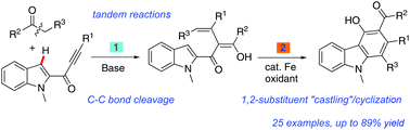 Graphical abstract: Merging base-promoted C–C bond cleavage and iron-catalyzed skeletal rearrangement involving C–C/C–H bond activation: synthesis of highly functionalized carbazoles