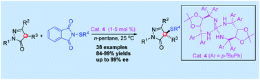 Graphical abstract: Chiral iminophosphorane catalyzed asymmetric sulfenylation of 4-substituted pyrazolones
