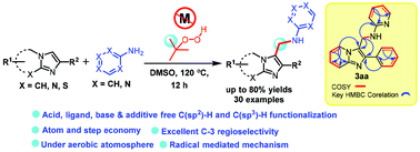 Graphical abstract: Metal-free synthesis of aminomethylated imidazoheterocycles: dual role of tert-butyl hydroperoxide as both an oxidant and a methylene source