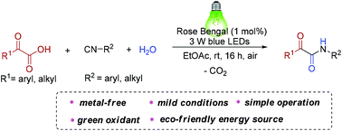 Graphical abstract: Visible-light-mediated metal-free decarboxylative acylations of isocyanides with α-oxocarboxylic acids and water leading to α-ketoamides