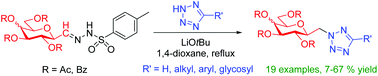 Graphical abstract: Coupling of N-tosylhydrazones with tetrazoles: synthesis of 2-β-d-glycopyranosylmethyl-5-substituted-2H-tetrazole type glycomimetics