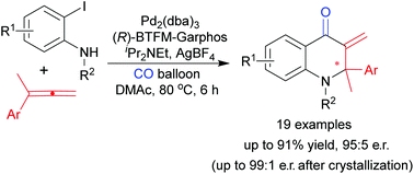 Graphical abstract: Constructing chiral aza-quaternary carbon centers by enantioselective carbonylative Heck reaction of o-iodoanilines with allenes