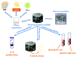 Graphical abstract: Preparation and characterisation of a novel polylactic acid/hydroxyapatite/graphene oxide/aspirin drug-loaded biomimetic composite scaffold
