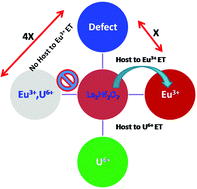 Graphical abstract: White light emission from co-doped La2Hf2O7 nanoparticles with suppressed host → Eu3+ energy transfer via a U6+ co-dopant