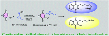 Graphical abstract: Organophotoredox-catalyzed cyanoalkylation of 1,4-quinones