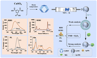 Graphical abstract: A new and highly efficient CuMOF-based nanoenzyme and its application to the aptamer SERS/FL/RRS/Abs quadruple-mode analysis of ultratrace malachite green