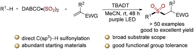 Graphical abstract: Photocatalytic synthesis of alkyl–alkyl sulfones via direct C(sp3)–H bond functionalization