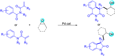 Graphical abstract: Palladium catalyzed tandem cyclization of acryloylbenzamides and N-arylacrylamides with epoxides: access to functionalized isoquinolinediones and oxindoles
