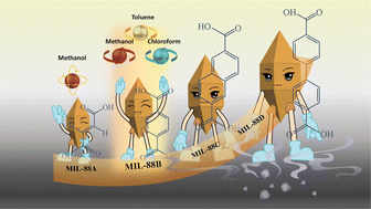 Graphical abstract: Soft actuators based on the flexible MOF MIL-88B(Fe) with a fast response to various organic solvent vapours
