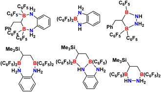 Graphical abstract: Reactions of 1,1- and 1,2-bis-boranes with a protic diamine and hydrazine