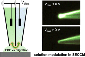 Graphical abstract: Controlling the droplet cell environment in scanning electrochemical cell microscopy (SECCM) via migration and electroosmotic flow