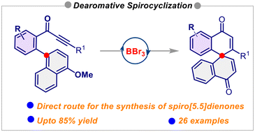 Graphical abstract: BBr3-mediated dearomative spirocyclization of biaryl ynones: facile access to spiro[5.5]dienones