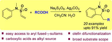 Graphical abstract: Synthesis of benzosultams via Ag(i)-catalyzed alkylative cyclization of vinyl sulfonamides