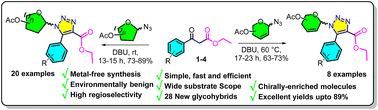 Graphical abstract: Organobase-catalyzed efficient synthesis of 4-acyl-5-aryl tri-substituted triazole linked N-glycosides as glycohybrids