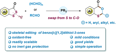 Graphical abstract: Skeletal editing of benzodithiol-3-ones for the assembly of benzo[d][1,3]oxathiin-4-ones