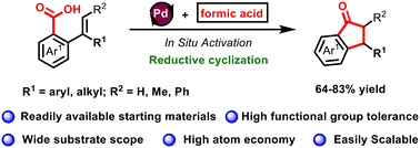 Graphical abstract: Palladium-catalyzed reductive cyclization of ortho-vinyl benzoic acids to access 1-indanones