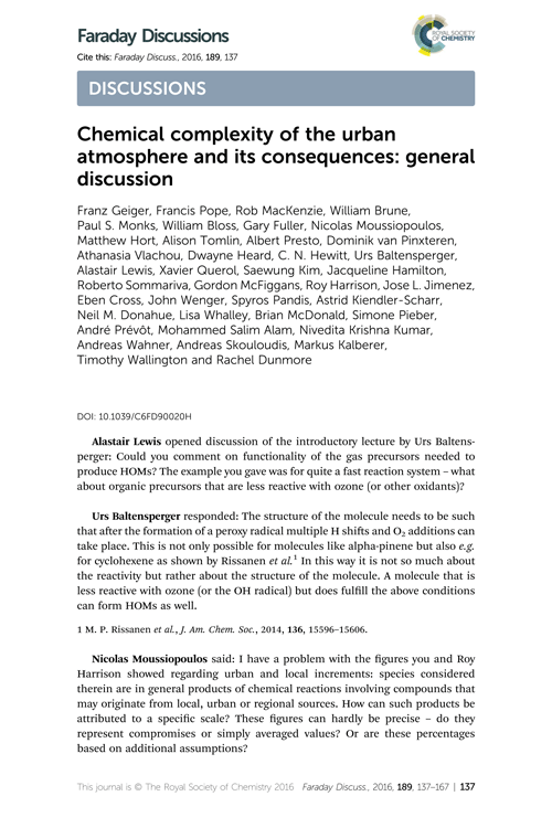 Chemical complexity of the urban atmosphere and its consequences: general discussion