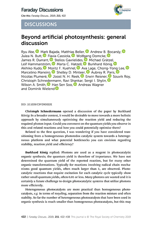 Beyond artificial photosynthesis: general discussion