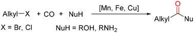 Graphical abstract: Abundant metal-catalyzed carbonylation of alkyl bromides and alkyl chlorides