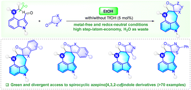 Graphical abstract: EtOH-mediated cascade C(sp3)–H alkylation via aromatization-driven [1,6]-hydride transfer: green and divergent synthesis of spirocyclic azepino[4,3,2-cd]indoles