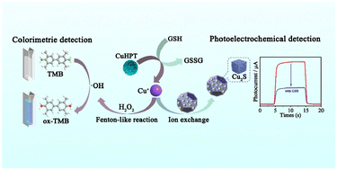Graphical abstract: Dual-mode colorimetric/photoelectrochemical sensing platform derived from the decomposition of CuHPT for glutathione detection