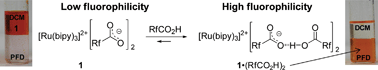 Graphical abstract: Reversible hydrocarbon/perfluorocarbon phase-switching of [Ru(bipy)3]2+ driven by supramolecular heteromeric fluorous carboxylate–carboxylic acid H-bond interactions