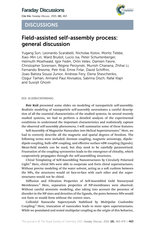 Field-assisted self-assembly process: general discussion