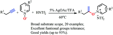 Graphical abstract: Silver(i)-catalyzed addition of pyridine-N-oxides to alkynes: a practical approach for N-alkenoxypyridinium salts