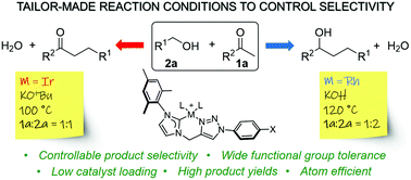 Graphical abstract: Controlling the selectivity and efficiency of the hydrogen borrowing reaction by switching between rhodium and iridium catalysts