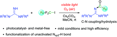 Graphical abstract: Photo- and dioxygen-enabled radical C(sp3)–N(sp2) cross-coupling between guanidines and perfluoroalkyl iodides