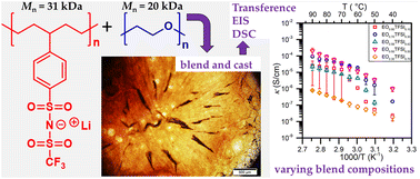 Graphical abstract: Investigating miscibility and lithium ion transport in blends of poly(ethylene oxide) with a polyanion containing precisely-spaced delocalized charges