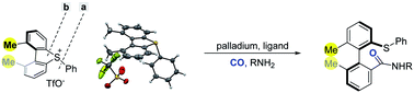 Graphical abstract: Torsional strain inversed chemoselectivity in a Pd-catalyzed atroposelective carbonylation reaction of dibenzothiophenium