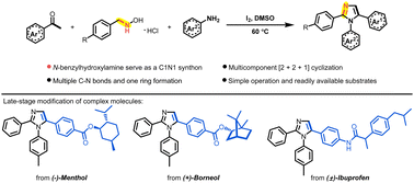 Graphical abstract: N-Benzylhydroxylamine as a novel synthetic block in “C1N1” embedding reaction via α-C(sp3)–H activation strategy