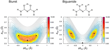 Graphical abstract: Nuclear quantum effects on the intramolecular hydrogen bonds in biuret and biguanide