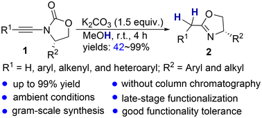 Graphical abstract: Base-promoted tandem ring-opening/ring-closing of N-alkynyl-2-oxazolidinones enables facile synthesis of 2-oxazolines