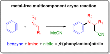 Graphical abstract: Efficient synthesis of β-aminonitriles from arynes and imines in acetonitrile