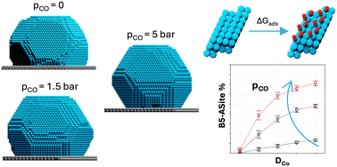 Graphical abstract: Modeling the shape and stability of supported Co nanoparticles under Fischer–Tropsch conditions via DFT calculations and Monte Carlo simulations: insights into CO-driven surface reconstruction