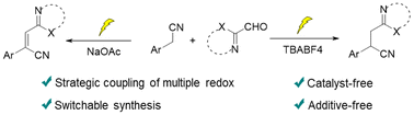 Graphical abstract: Switching between α-alkenylation and α-alkylation of nitriles by coupling multiple electrochemical methods