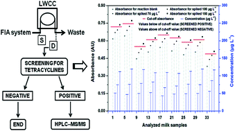 Graphical abstract: A greener flow injection method based on a LWCC for the screening of tetracycline antibiotics in bovine milk samples