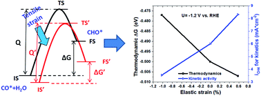Graphical abstract: Elastic strain controlling the activity and selectivity of CO2 electroreduction on Cu overlayers