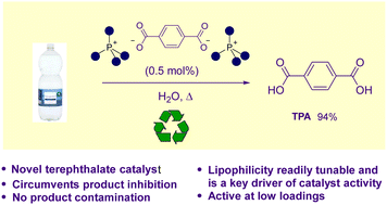 Graphical abstract: Neutral hydrolysis of poly(ethylene terephthalate) catalysed by highly active terephthalate-based ionic liquids at low loadings