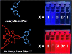 Graphical abstract: Effects of halogen atom substitution on luminescent radicals: a case study on tris(2,4,6-trichlorophenyl)methyl radical-carbazole dyads